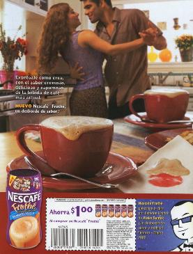 Nestlé Fróthé Spanish promotion with lips and froth mustache, 2003
