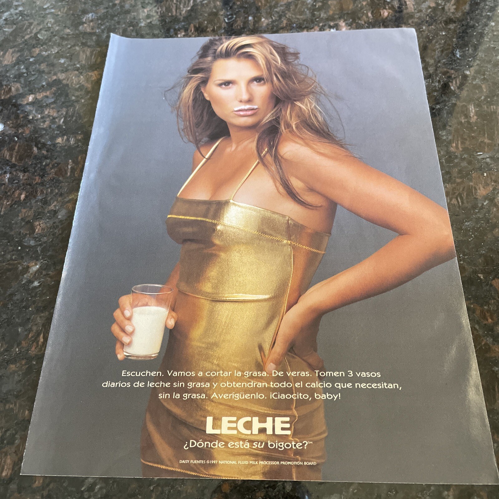 Daisy Fuentes — 1997 Spanish LECHE print scan — exact sibling state unresolved