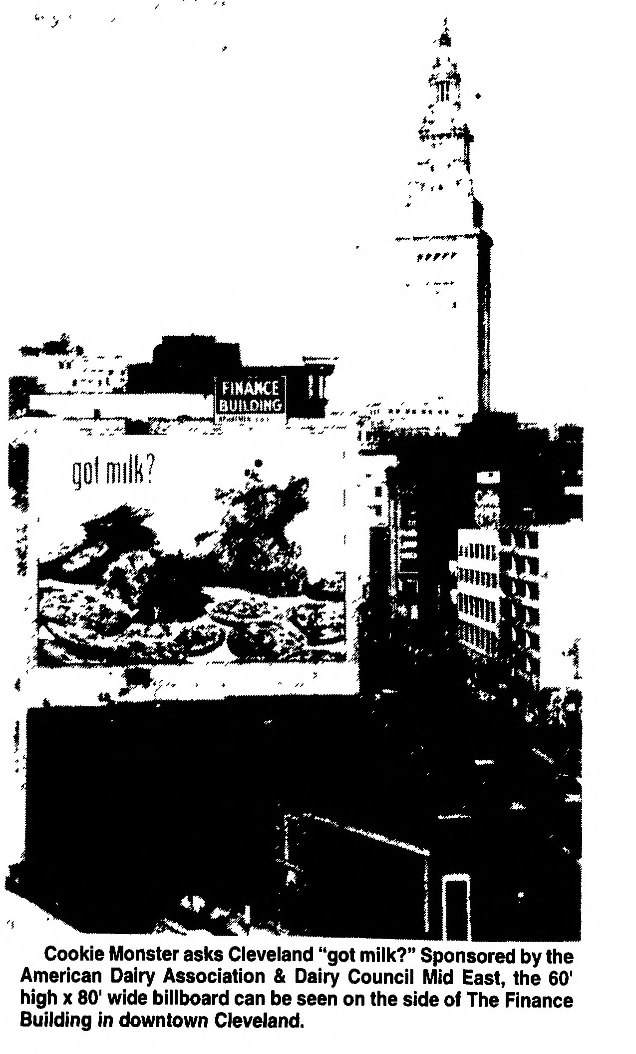 News photo of the billboard on the Finance Building, Cleveland, Lancaster Farming, June 6, 1998