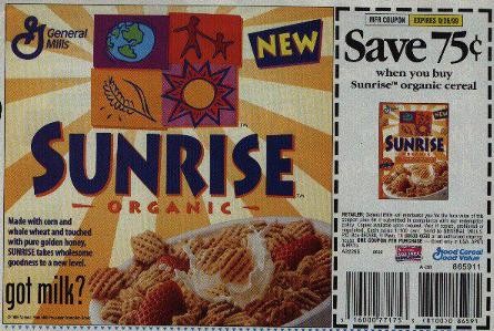 General Mills Sunrise Organic cereal (coupon/supplement ad)