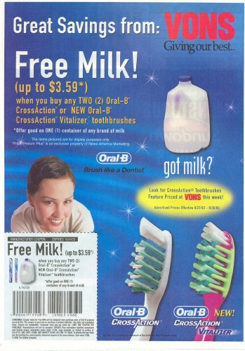 “Great Savings from Vons — Free Milk!” Oral-B supplement