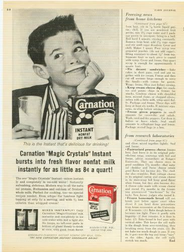 Carnation “Magic Crystals” Milk-Mustache Ad — boy (c.1957–1960)