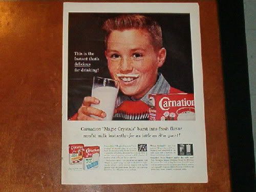 Carnation “Magic Crystals” Milk-Mustache Ad — boy (c.1957–1960)