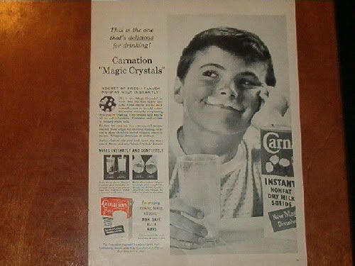 Carnation “Magic Crystals” Milk-Mustache Ad — boy (c.1957–1960)