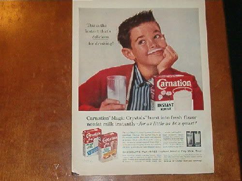 Carnation “Magic Crystals” Milk-Mustache Ad — boy (c.1957–1960)