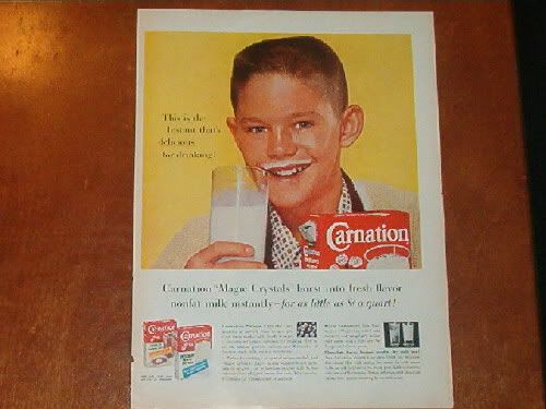 Carnation “Magic Crystals” Milk-Mustache Ad — boy (c.1957–1960)