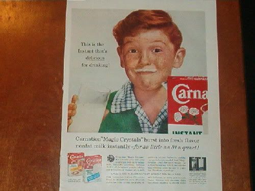 Carnation “Magic Crystals” Milk-Mustache Ad — boy (c.1957–1960)