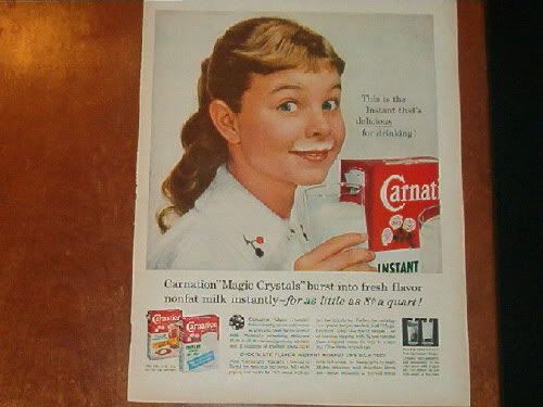 Carnation “Magic Crystals” Milk-Mustache Ad — girl (c.1957–1960)
