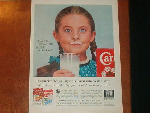 Carnation “Magic Crystals” Milk-Mustache Ad — girl (c.1957–1960)