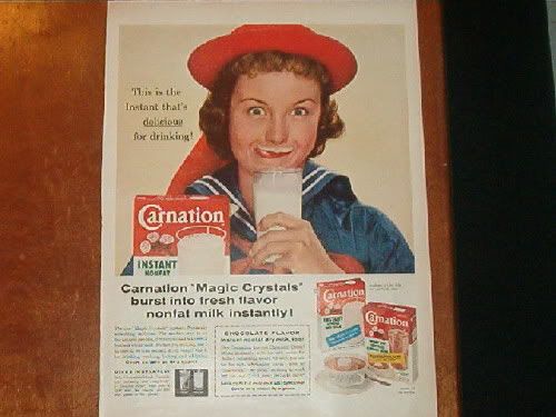 Carnation “Magic Crystals” Milk-Mustache Ad — girl (c.1957–1960)