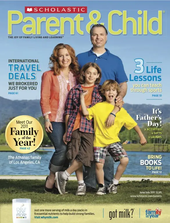 Athanas family on the June July 2011 Scholastic Parent and Child cover