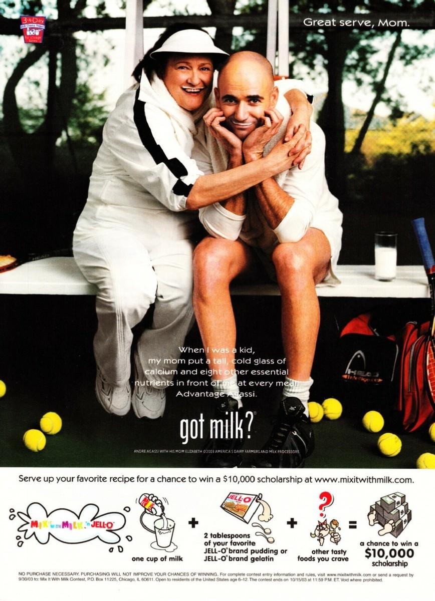 Andre Agassi with his mother Elizabeth — Mix It With Milk 'n' JELL-O scholarship promotion — 2003