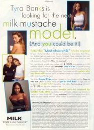 Tyra Banks is looking for the next milk mustache model — Mad About Milk contest offer — 1996