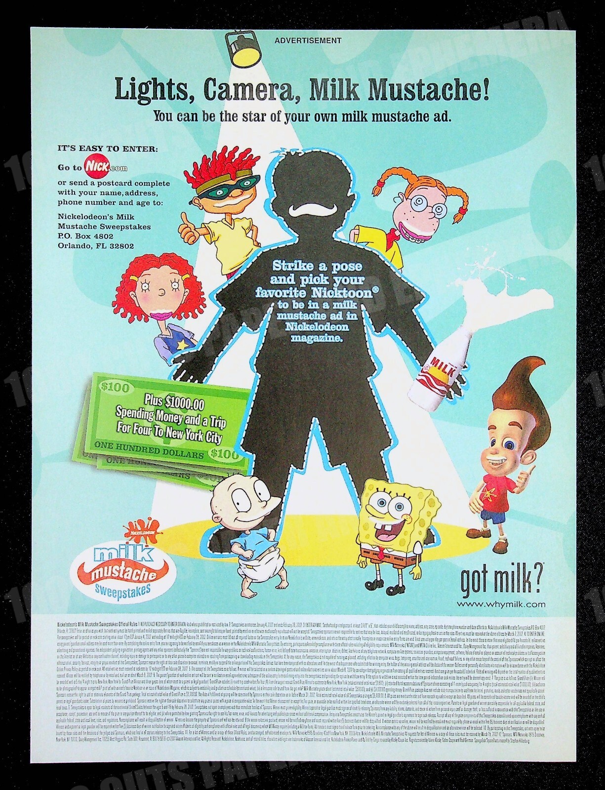 Nickelodeon Milk Mustache Sweepstakes — Lights, Camera, Milk Mustache! — 2002