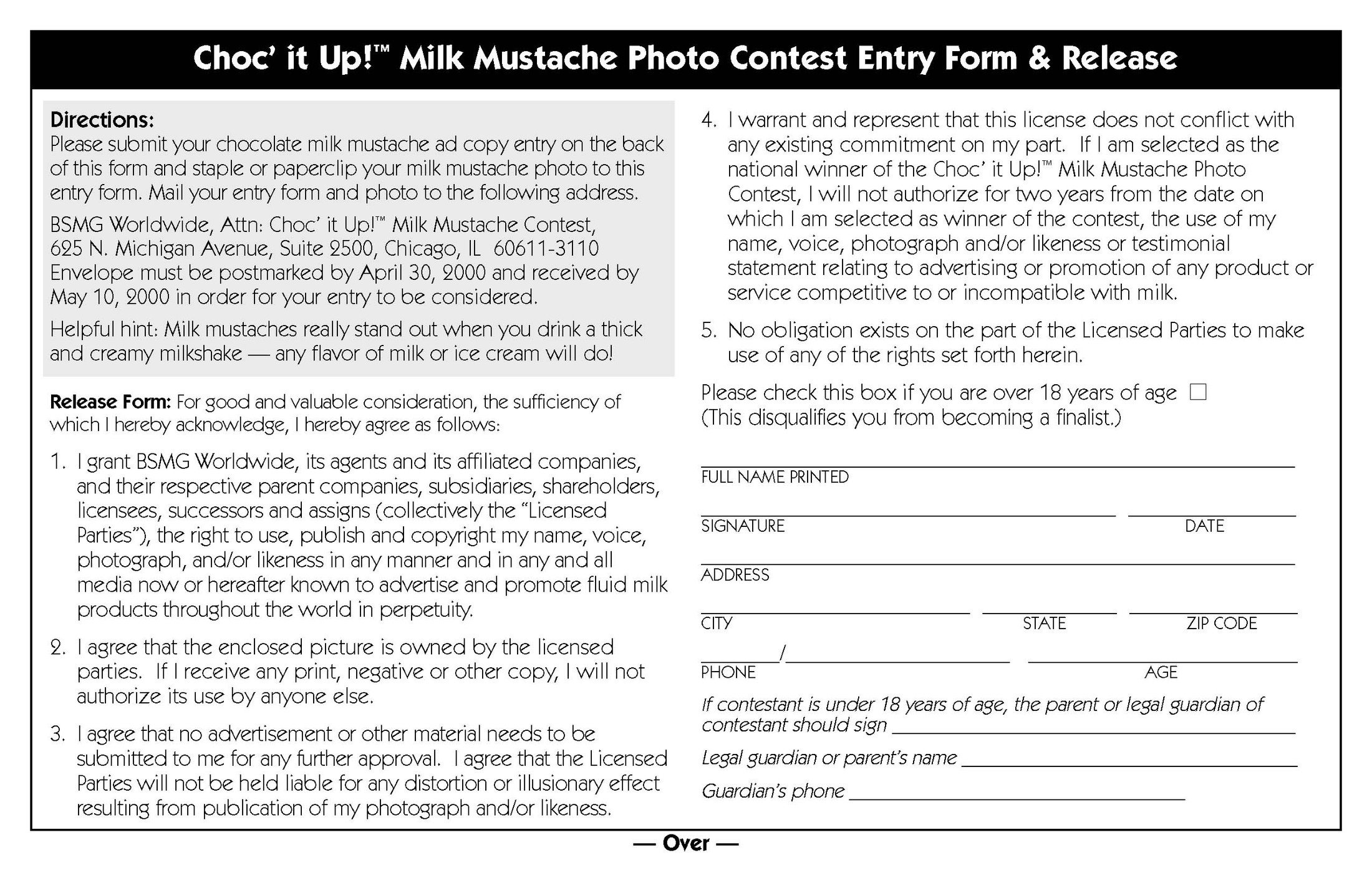 Sierra Richardson - Chocolate Milk Mustache Contest winner — Choc’ it Up! contest entry form — whymilk.com download (entries due April 30, 2000)