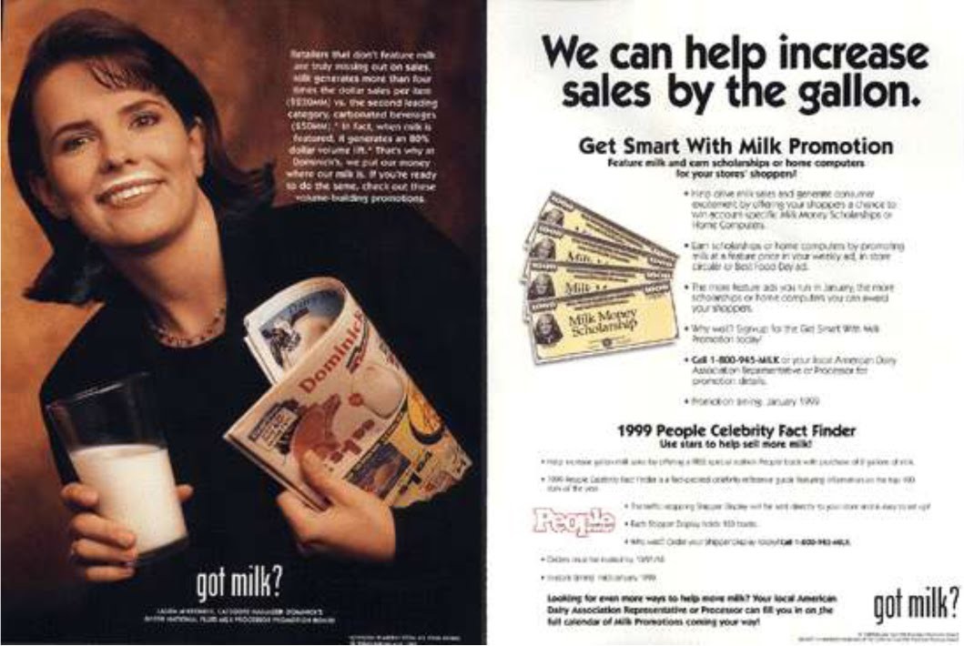 Milk trade ads — "We can help increase sales by the gallon"