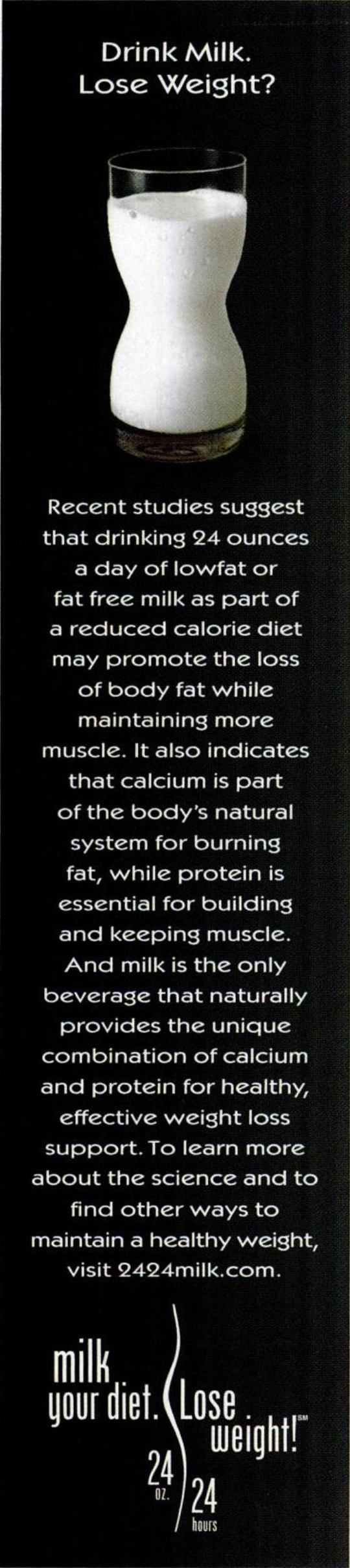 “Drink Milk. Lose Weight?” — 1/3-page ad