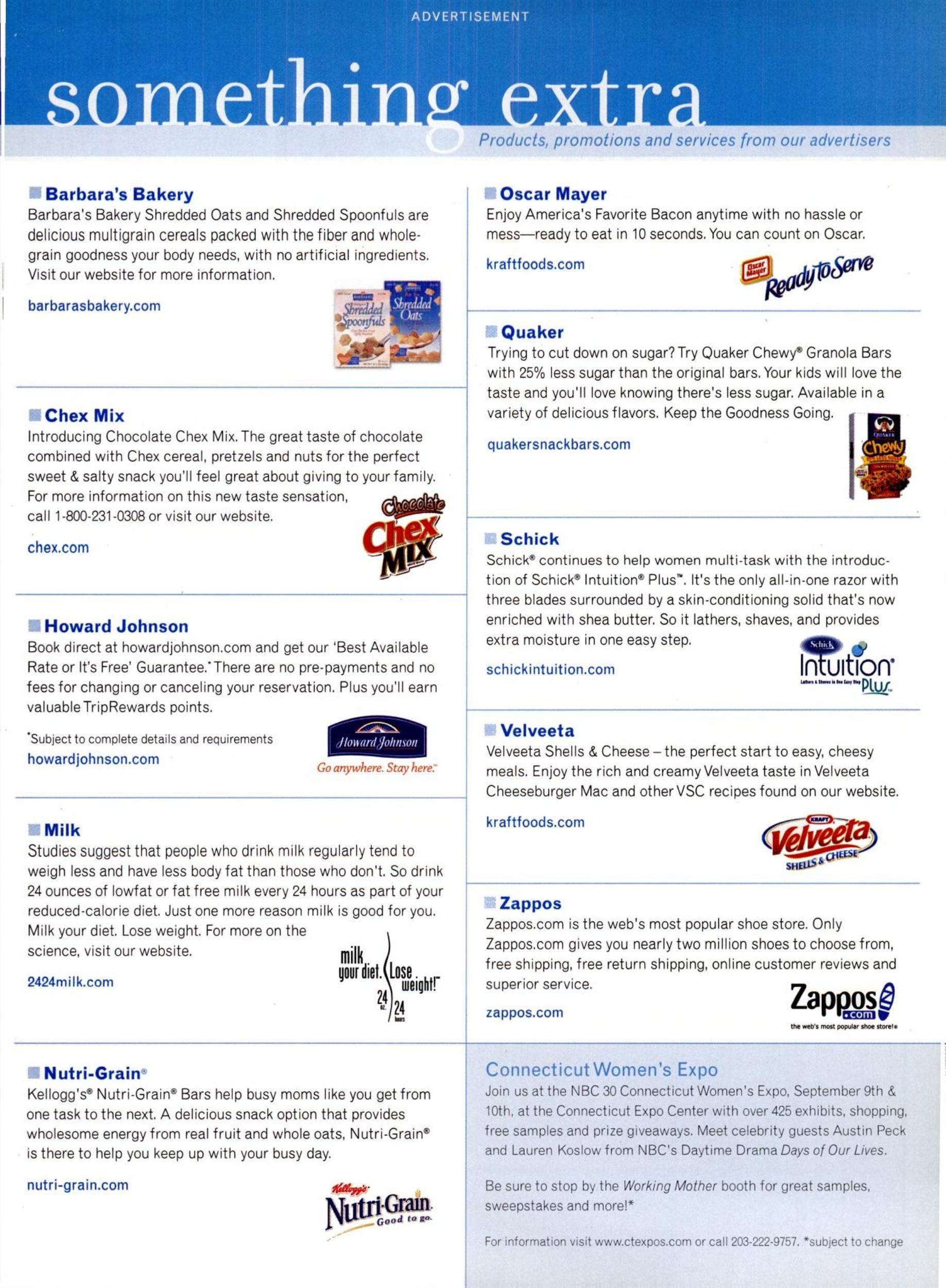Working Mother “something extra” promotions page — Milk item (2006)