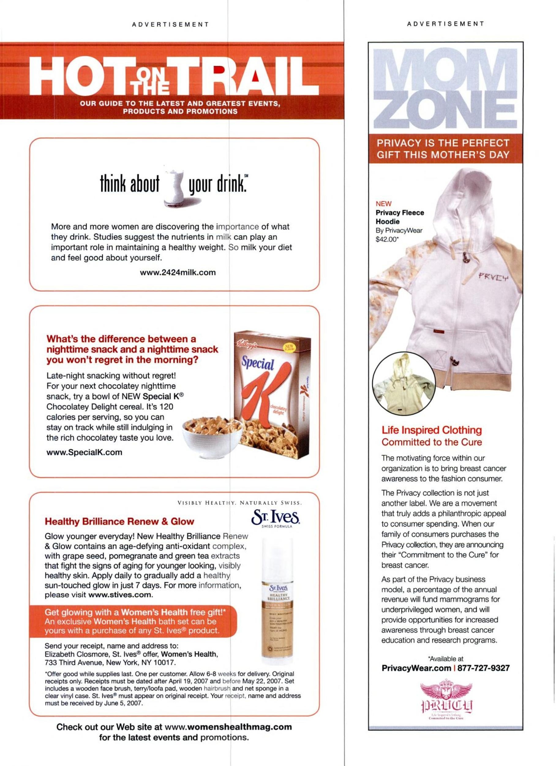 Women's Health “Hot on the Trail” promotions page — “think about your drink” (2007)