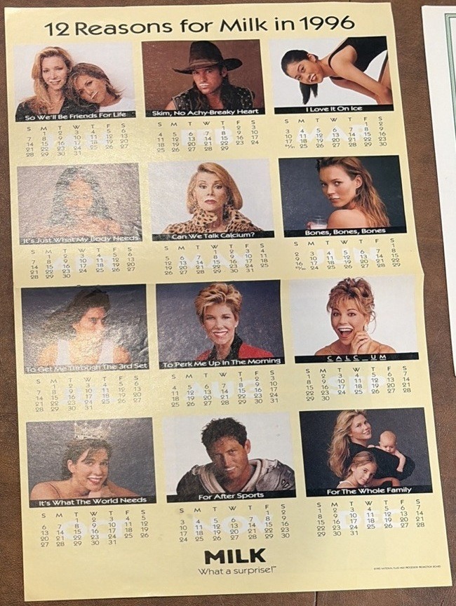 “12 Reasons for Milk in 1996” campaign calendar