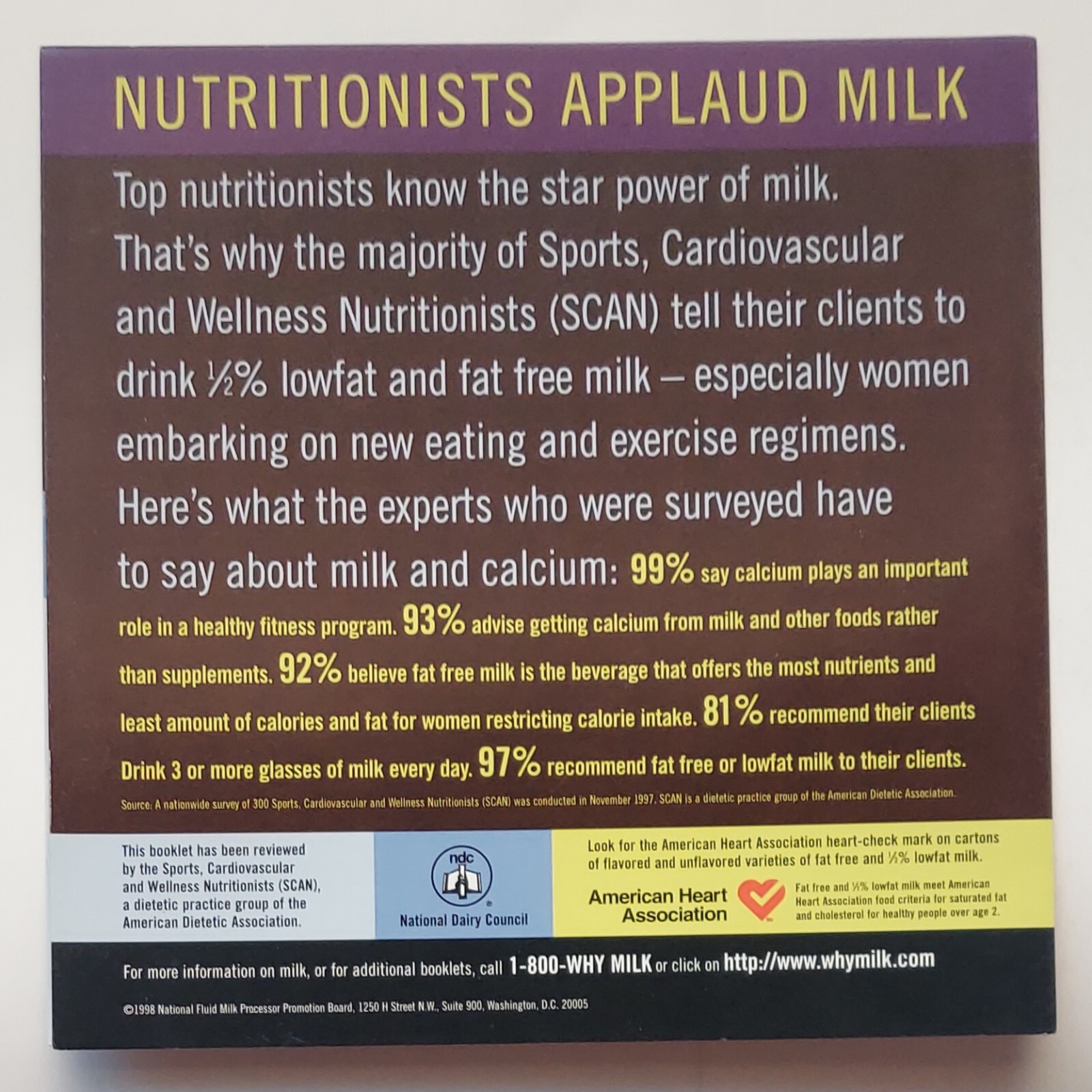 Back panel — “Nutritionists applaud milk”