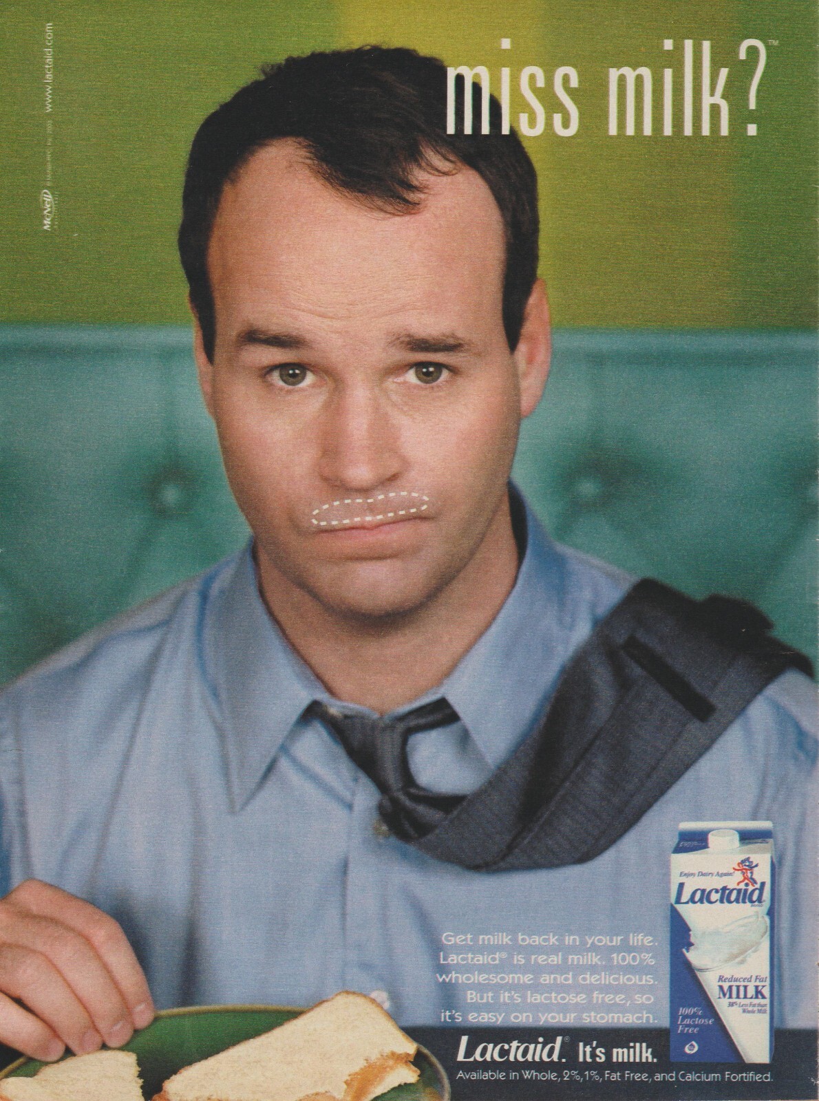 Lactaid — “Miss Milk?” man with dotted-outline mustache