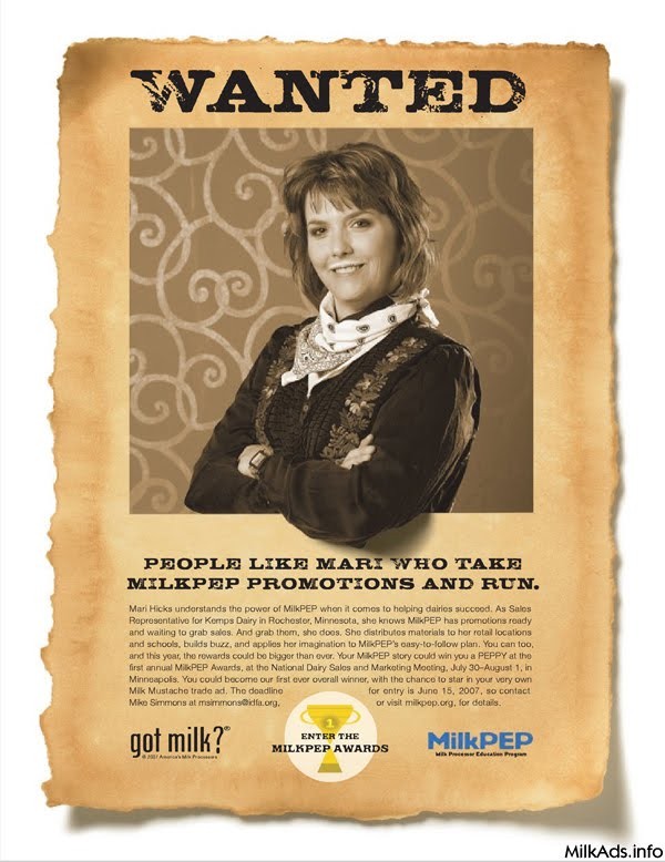 Mari Hicks — “WANTED: People like Mari who take MilkPEP promotions and run.”