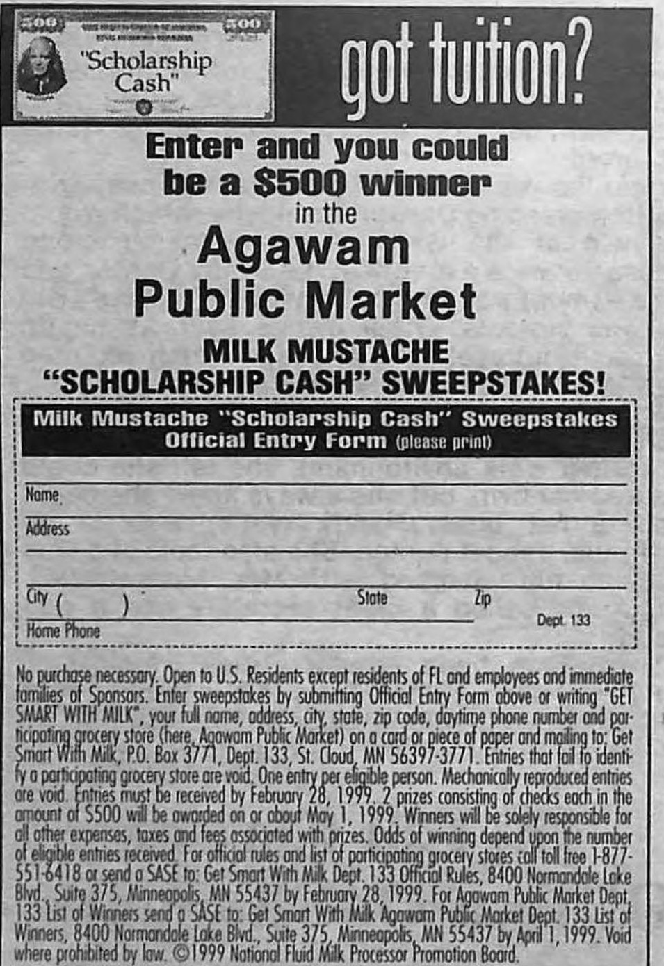 “got tuition?” entry ad, January 21, 1999