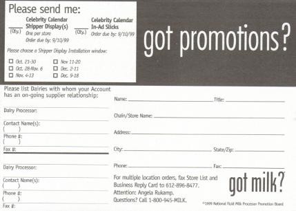 Order card for the Celebrity Calendar displays (1999)