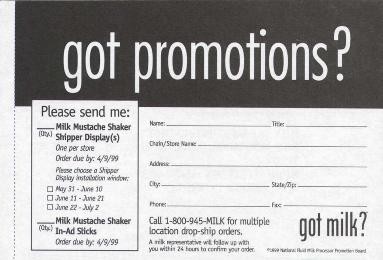 “got promotions?” retailer order cards (1999–2000)