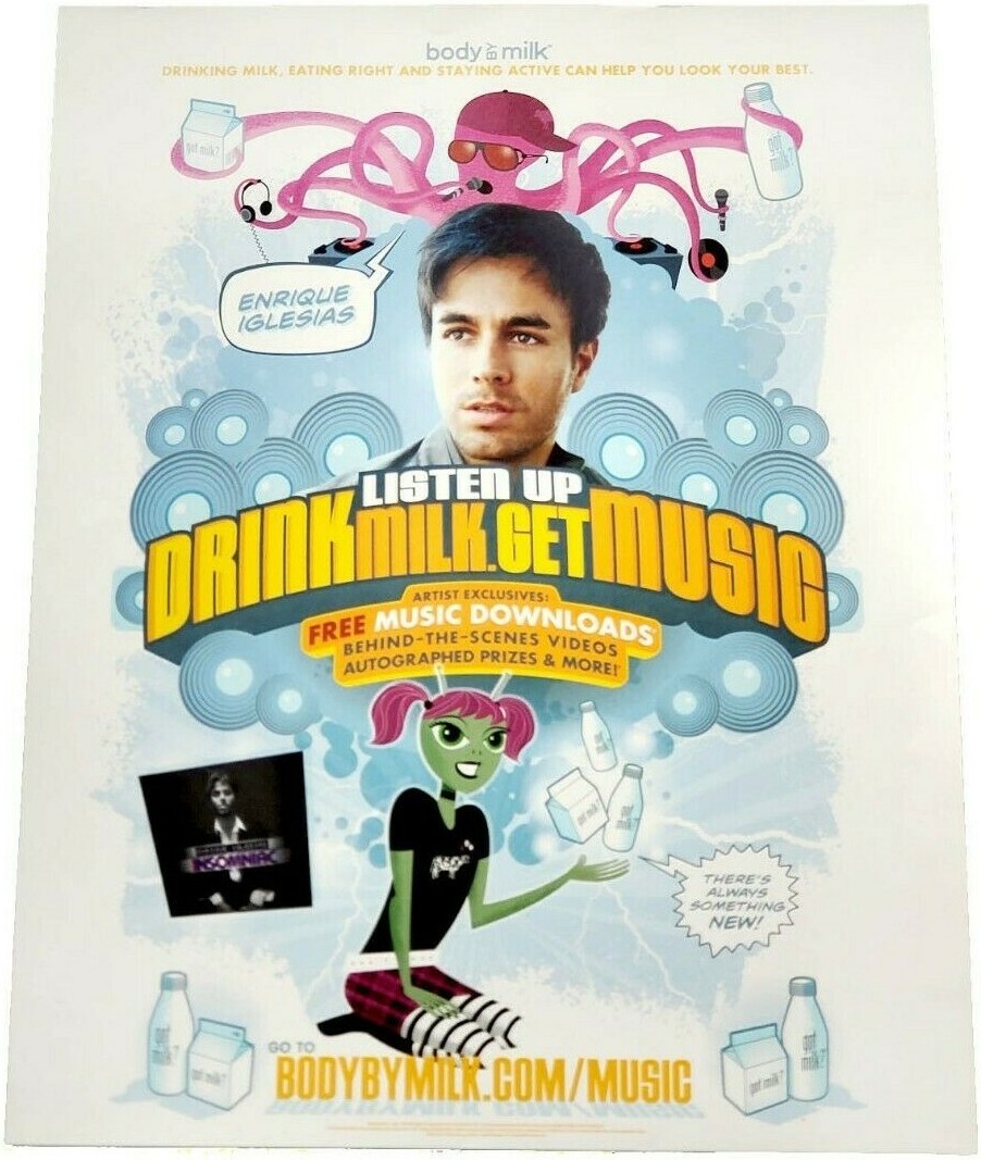 Enrique Iglesias “Listen Up. Drink Milk. Get Music.” Body by Milk poster
