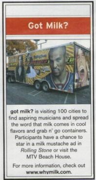 “Got Milk?” item on the 100-city tour for musicians