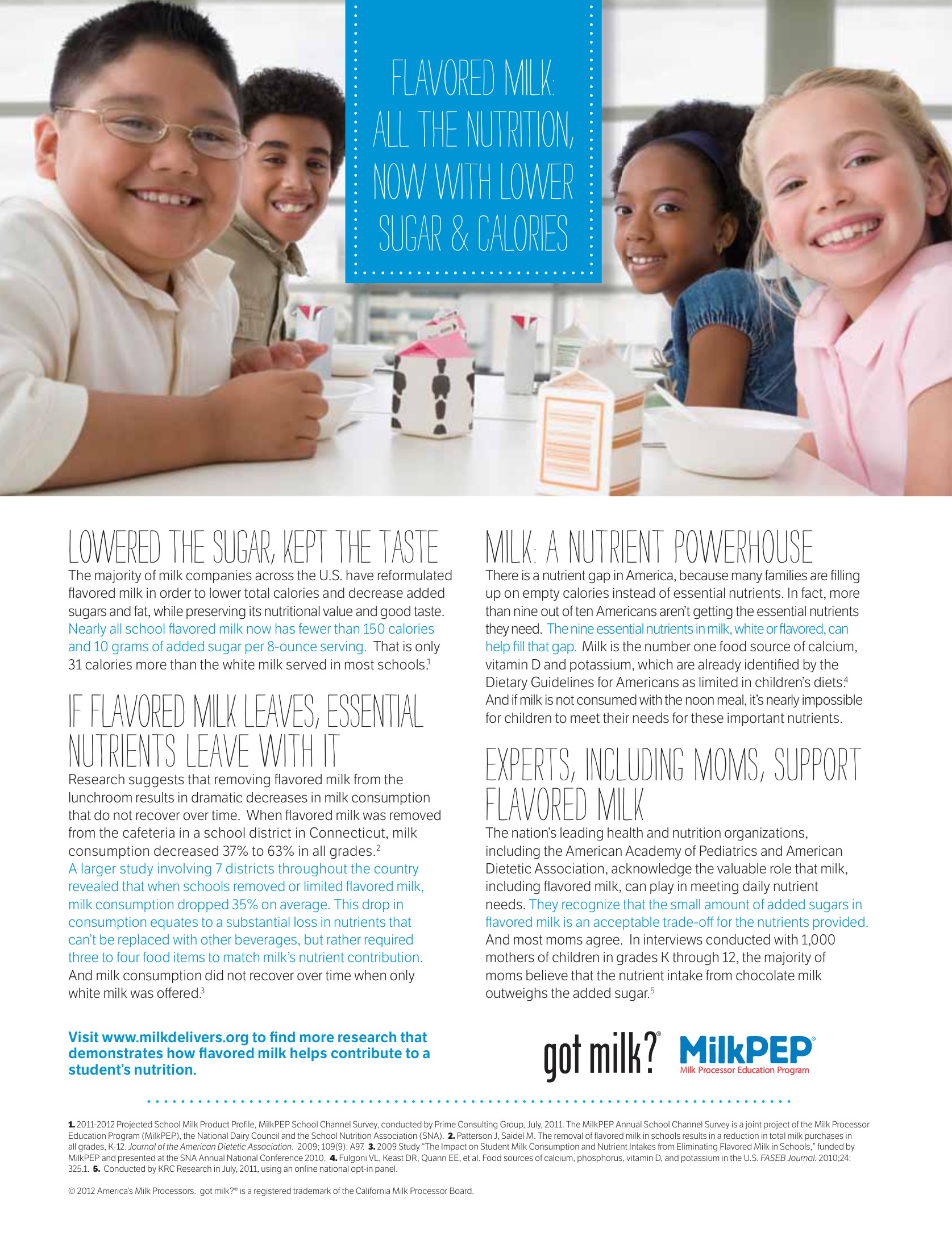 “Flavored milk. All the nutrition. Now with lower sugar & calories.” school sheet