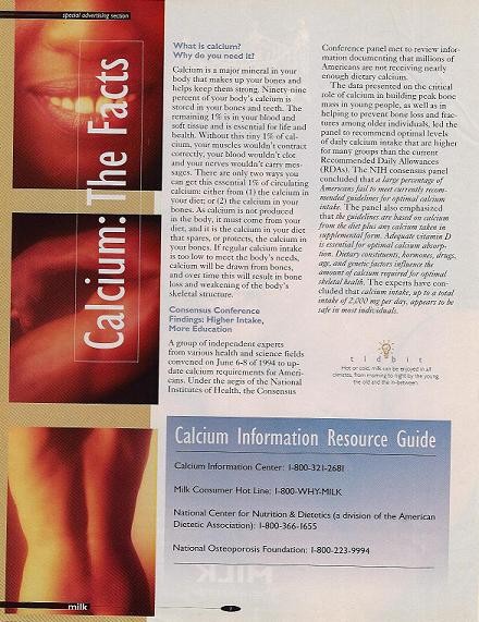 “Calcium: The Facts” special advertising page with Calcium Information Resource Guide