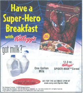 “Have a Super-Hero Breakfast with Kellogg’s” — Spider-Man cereal and milk