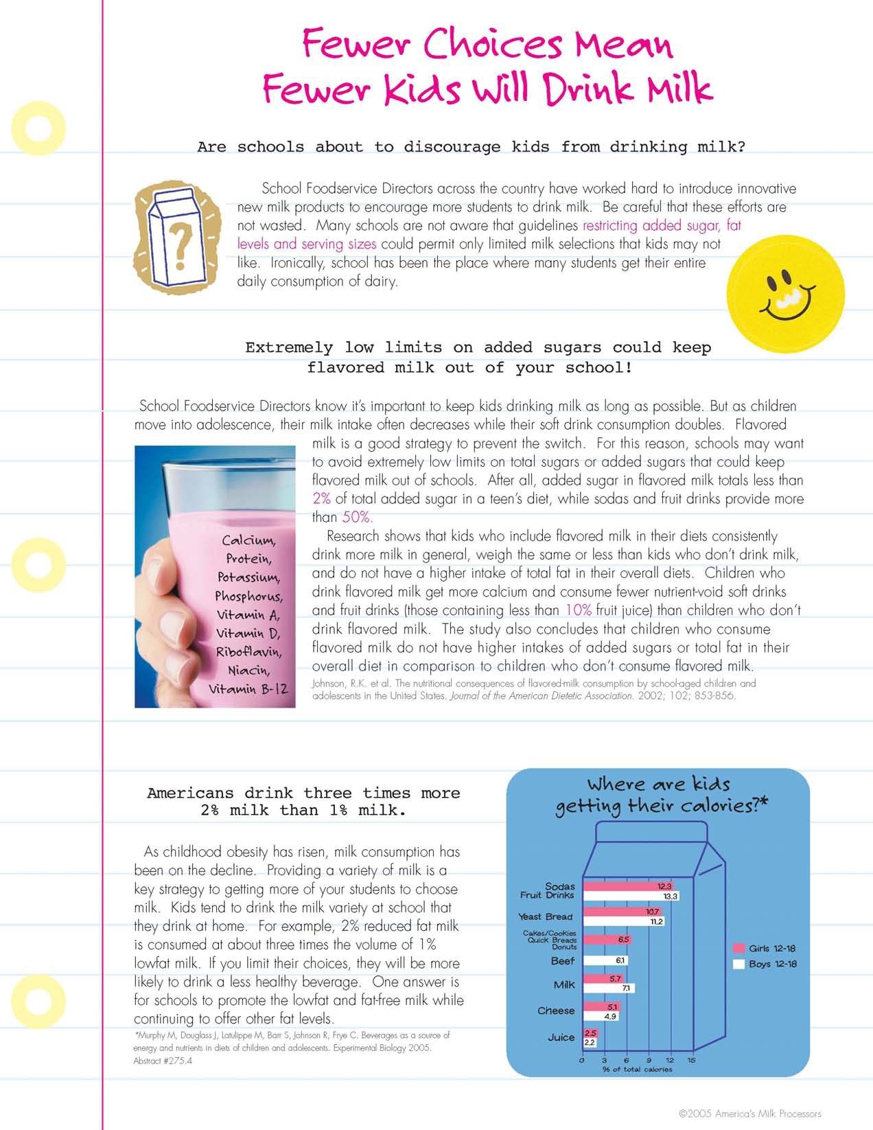 School milk information inserts — set of eight