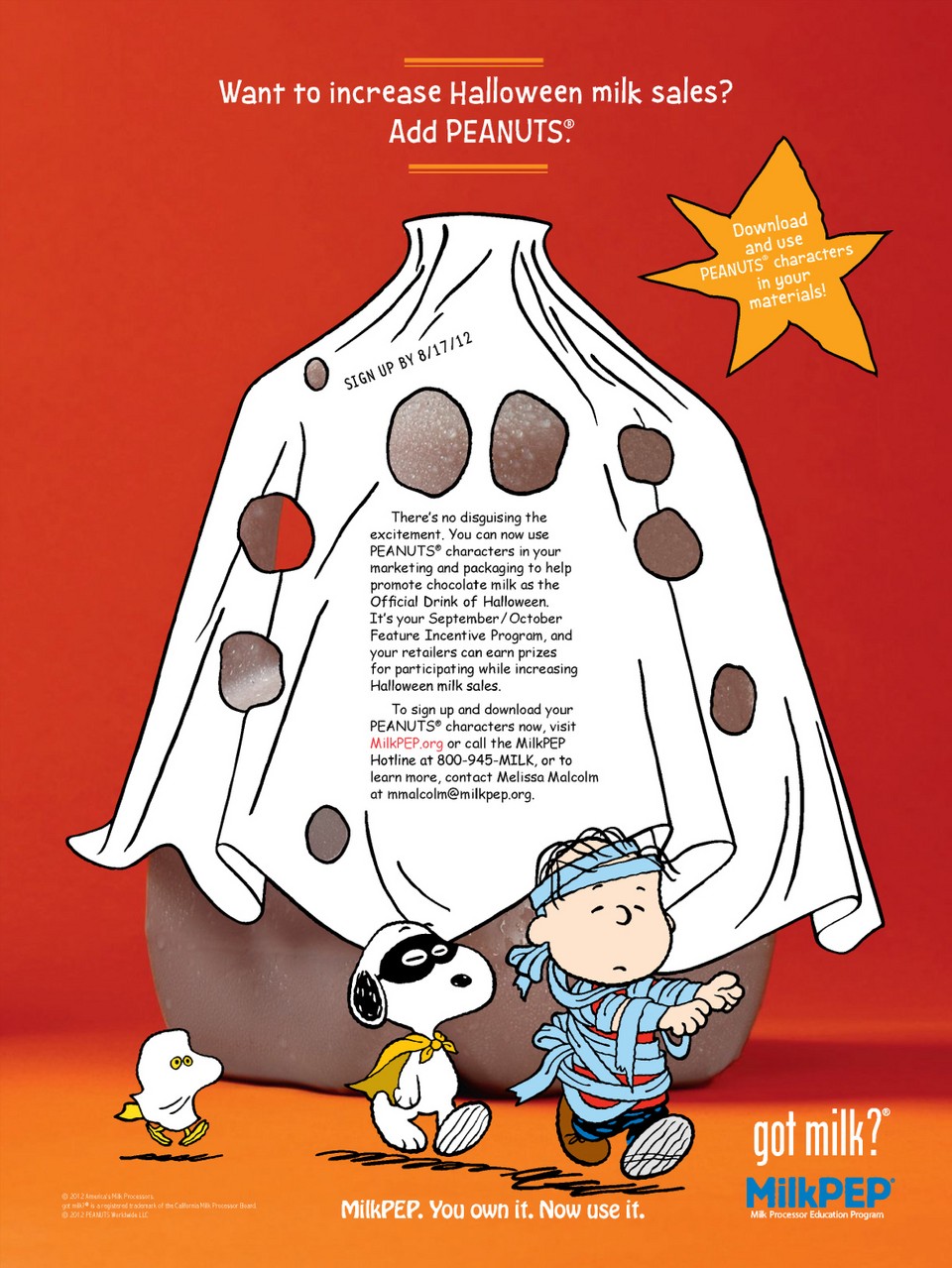 “Want to increase Halloween milk sales? Add PEANUTS.” — Peanuts Halloween trade ad