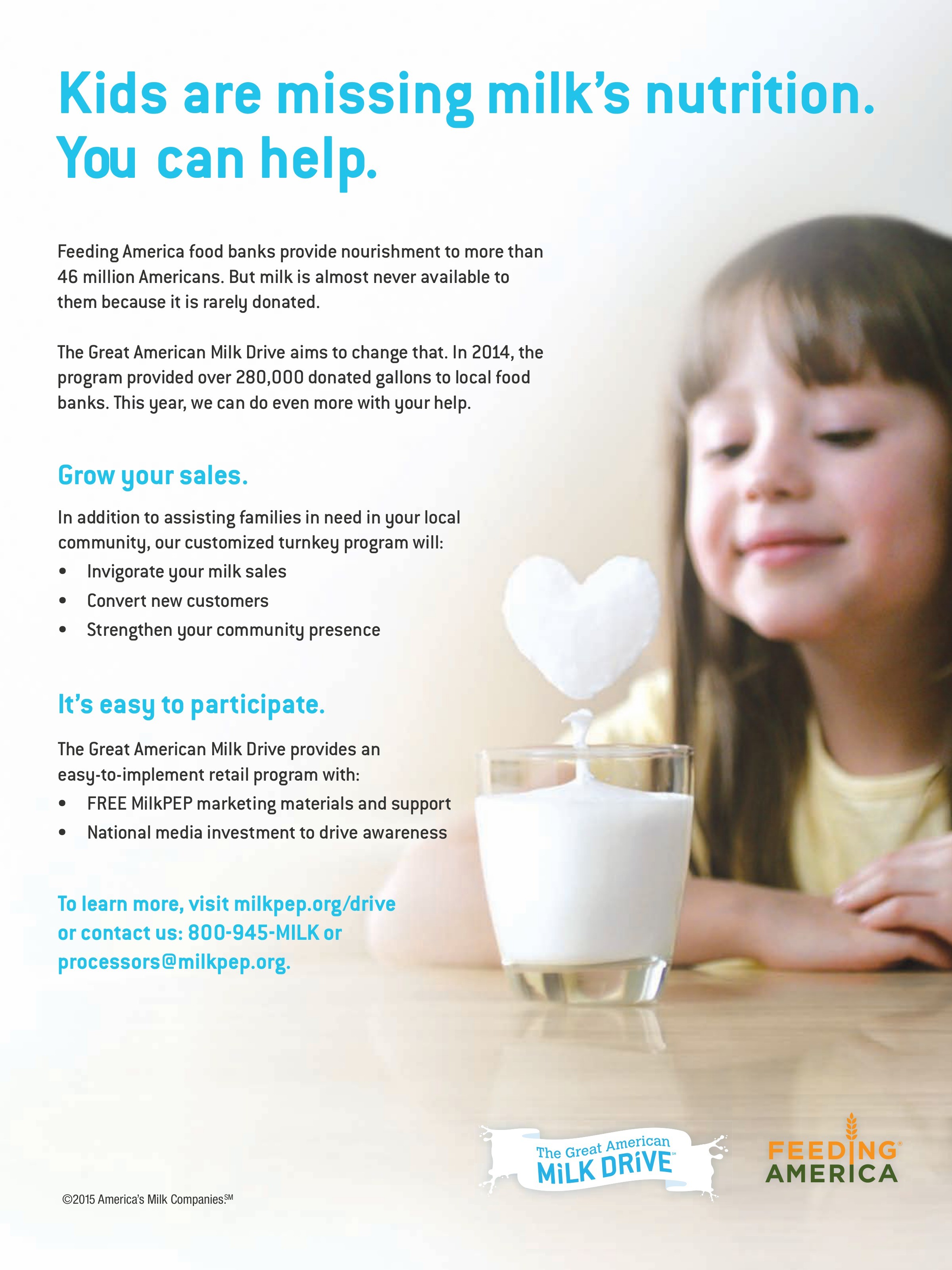 The Great American Milk Drive — “Kids are missing milk’s nutrition. You can help.” trade ad