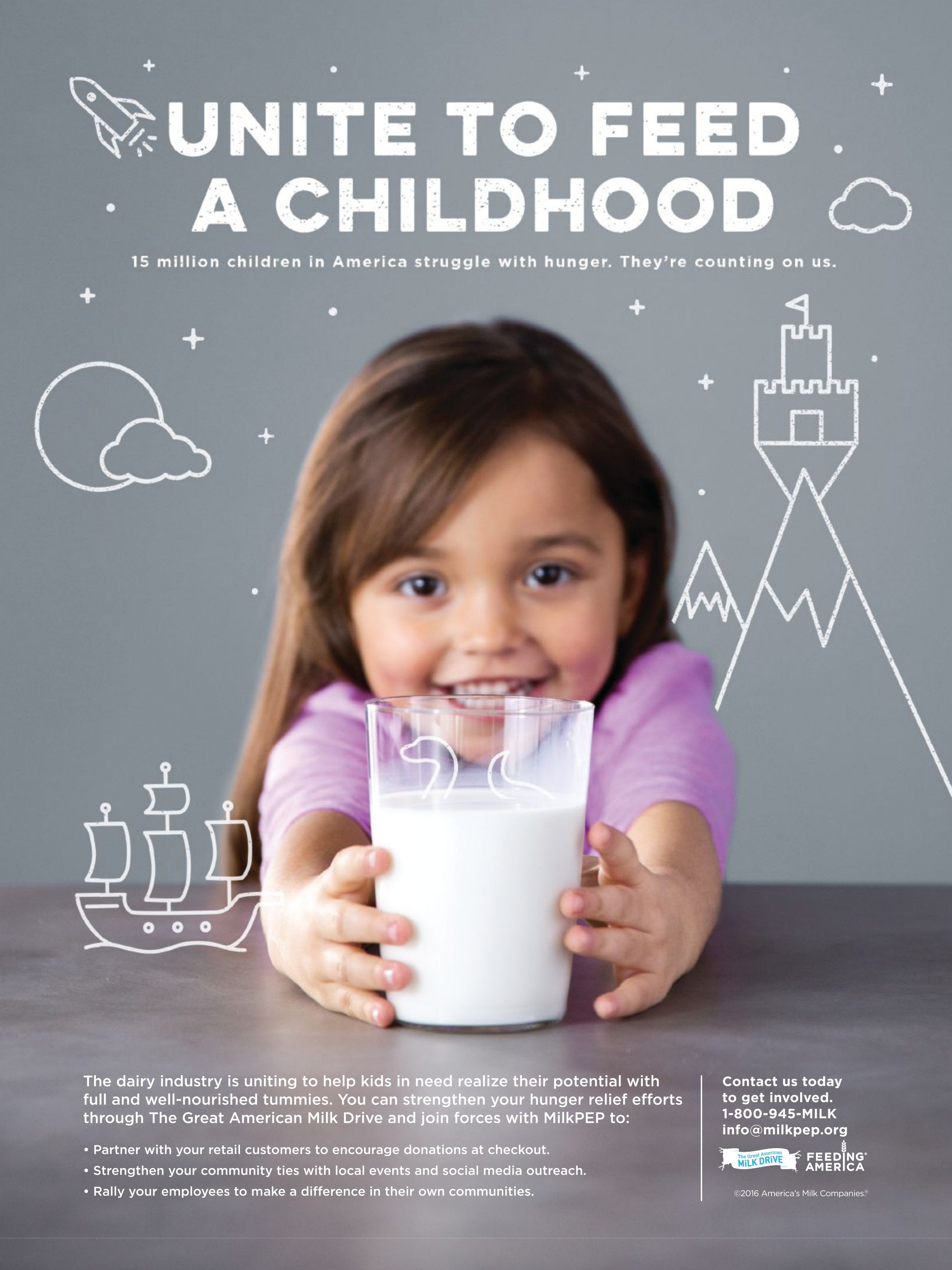 The Great American Milk Drive — “Unite to Feed a Childhood” trade ad