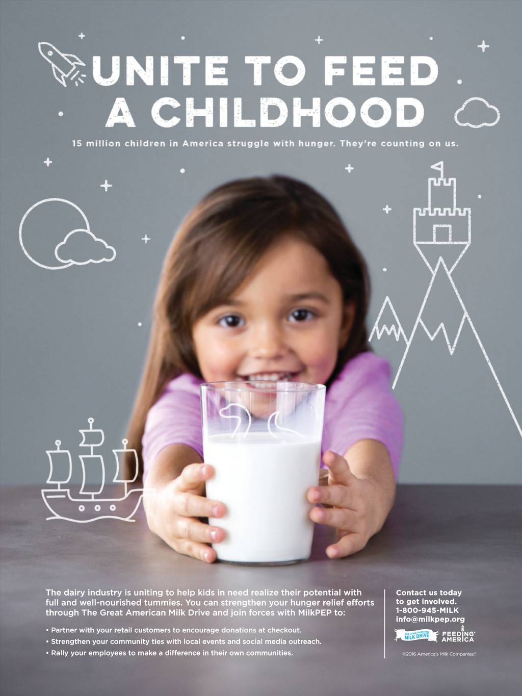 The Great American Milk Drive — “Unite to Feed a Childhood” trade ad