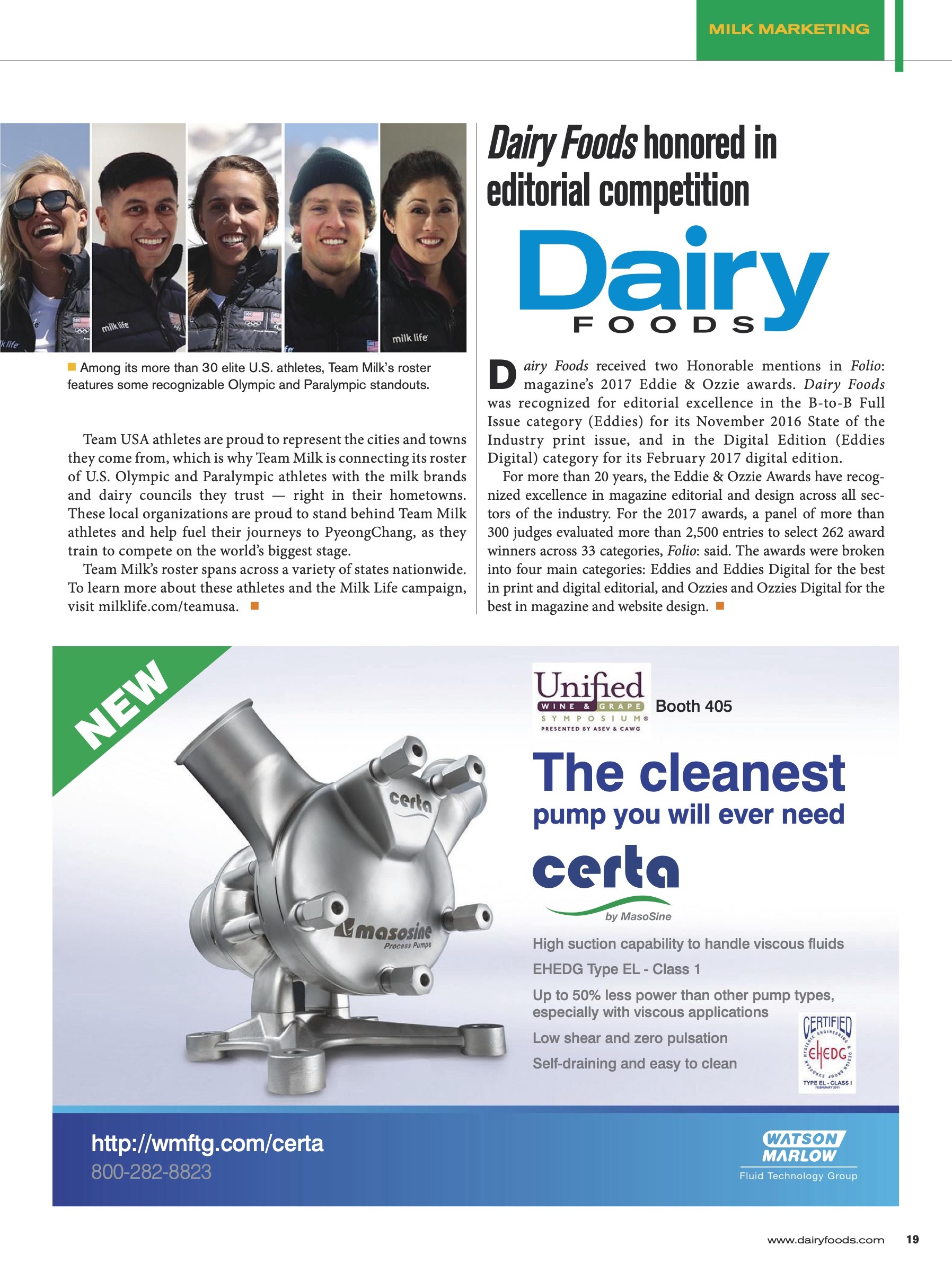 Dairy Foods, December 2017, p. 19: the news item continued, with photographs of five Team Milk athletes