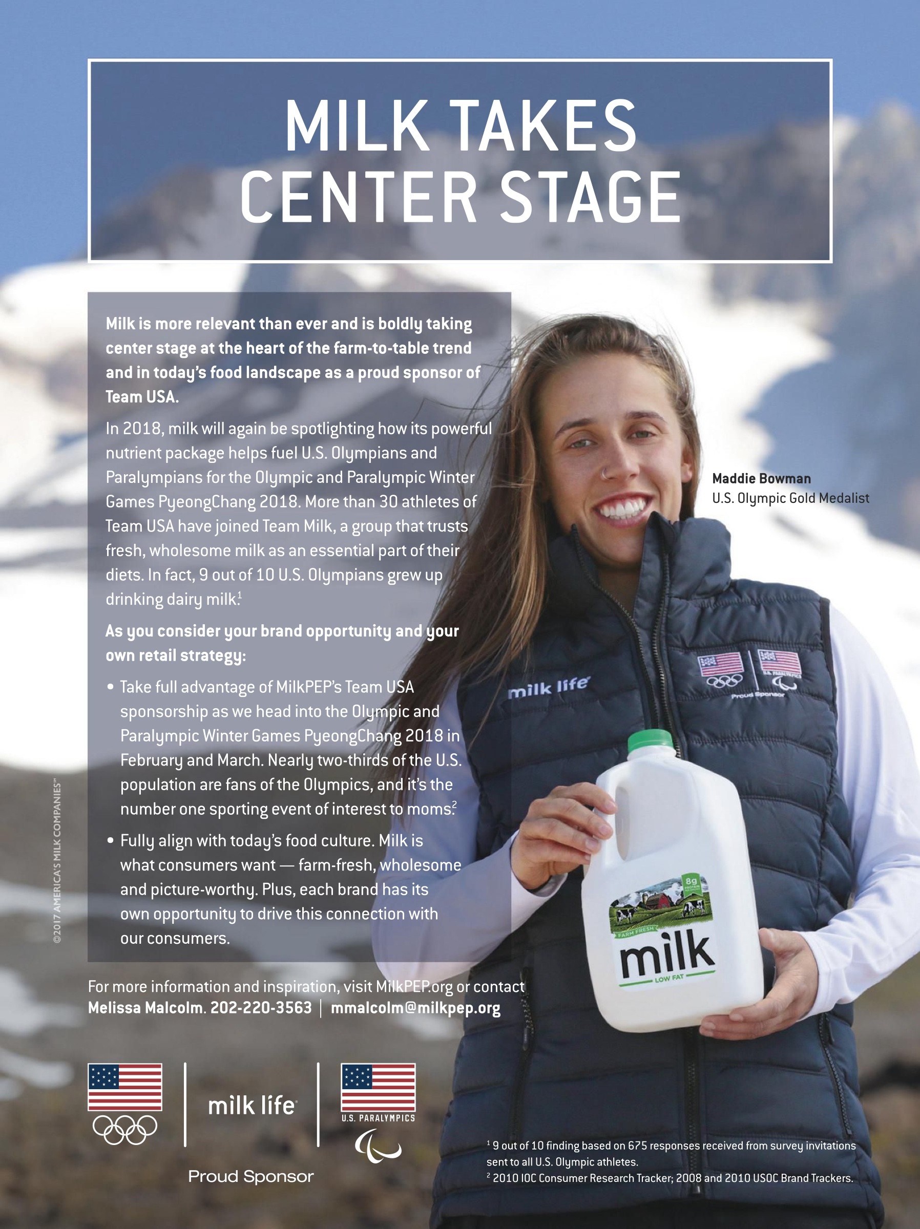 “Milk Takes Center Stage” — Team USA trade ad with Maddie Bowman