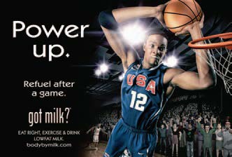 Milk Mustache Posters - Refuel: 5 Chris Bosh School Poster (“Power up. Refuel after a game.”)