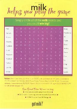 Milk Helps You Play the Game Wordsearch Contest