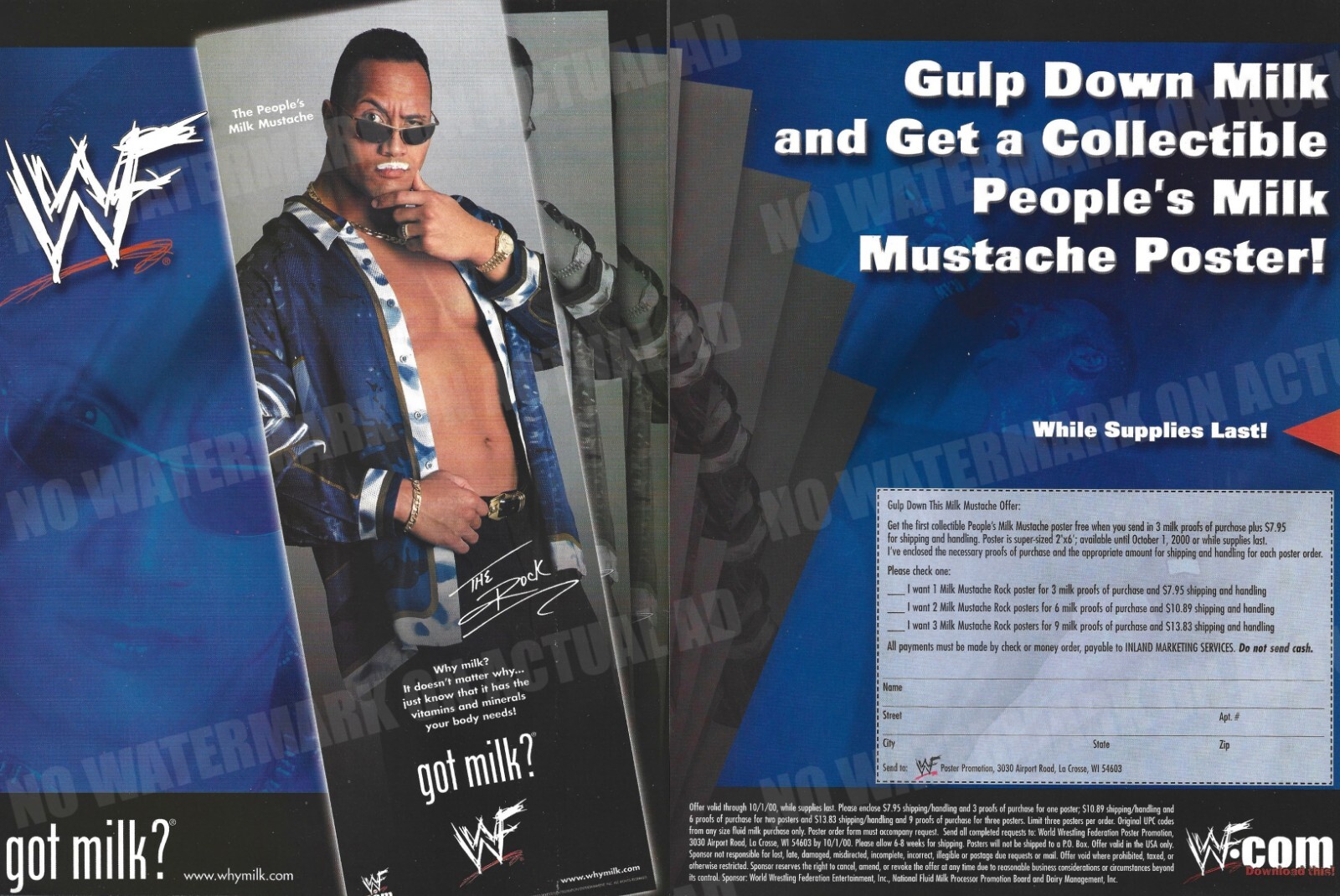 Rocky Maivia / The Rock Milk Mustache Poster Offer - two-piece
