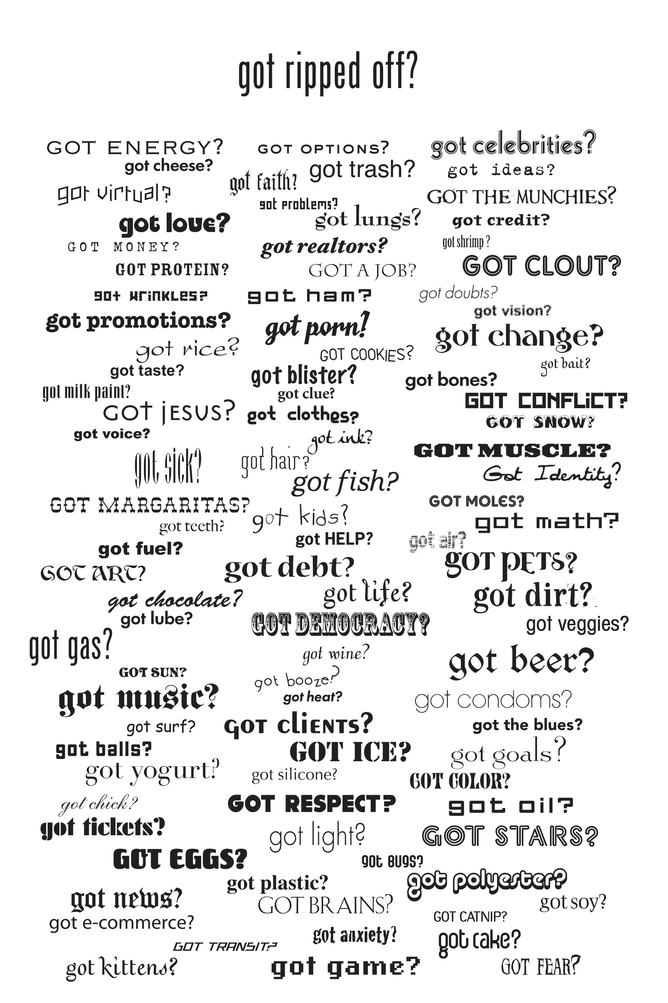 got ripped off? — the board’s own parody poster — Black-on-white print version of the same poster