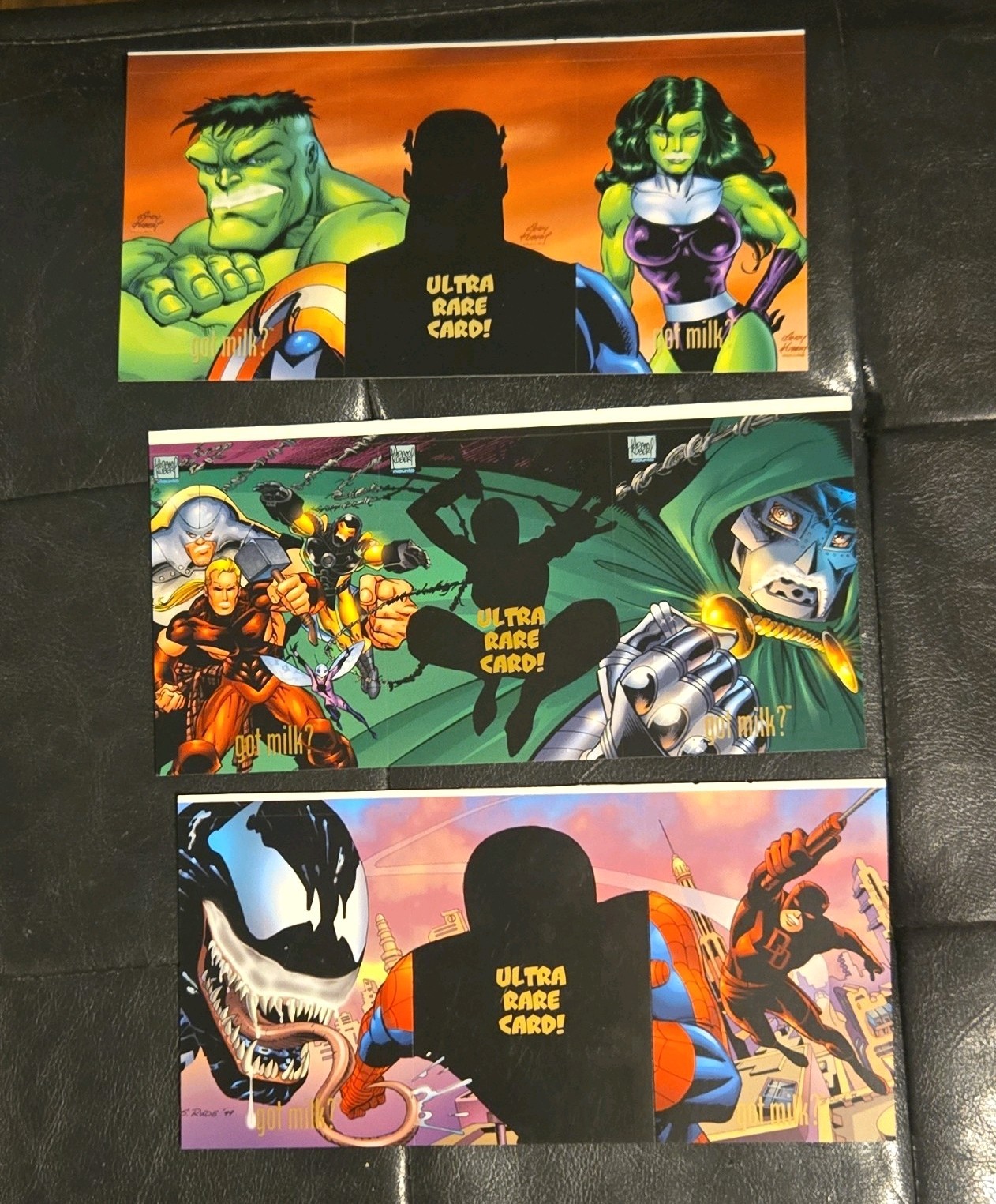 got milk? Marvel Comics "Ultra Rare Card" Promo Trading Cards (3 uncut panels)