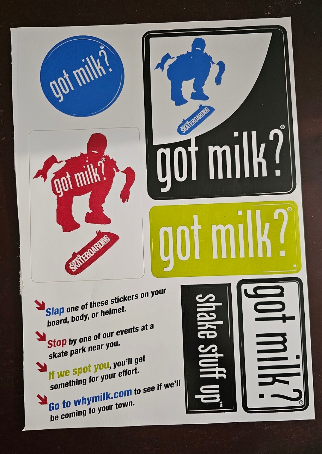 got milk? Skateboarding Sticker Sheet
