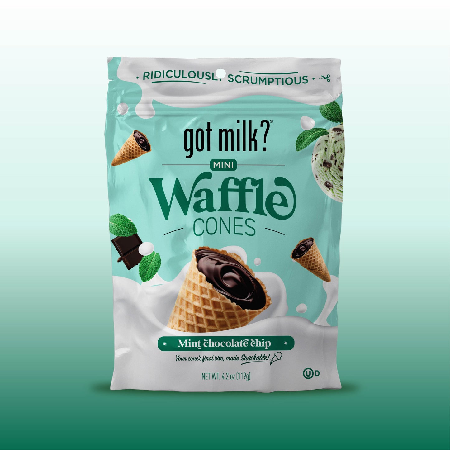 got milk? Mini Waffle Cones — Mint Chocolate Chip