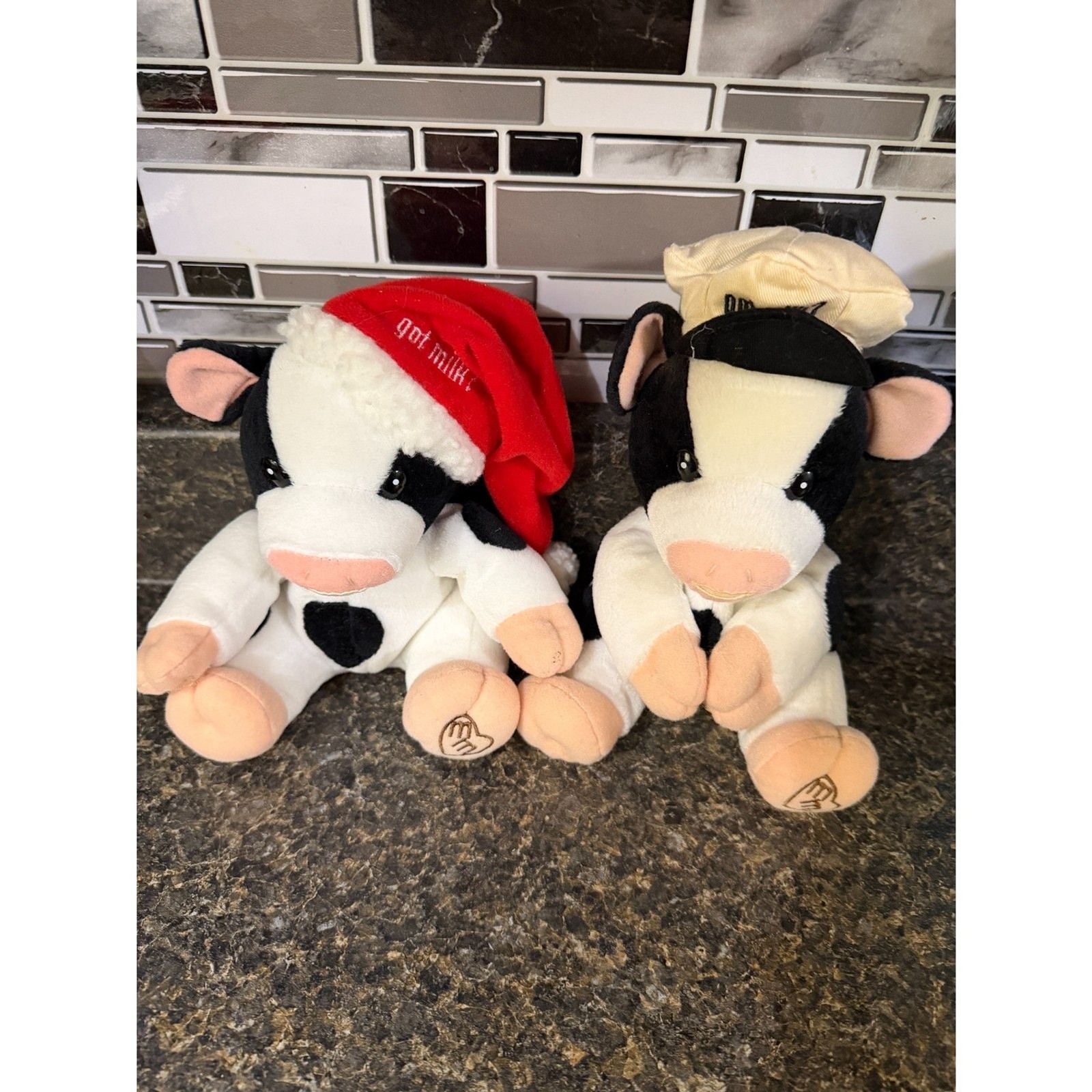 Mary's Moo Moos got milk? Christmas Plush Pair (Santa-hat + Chef-hat cows)